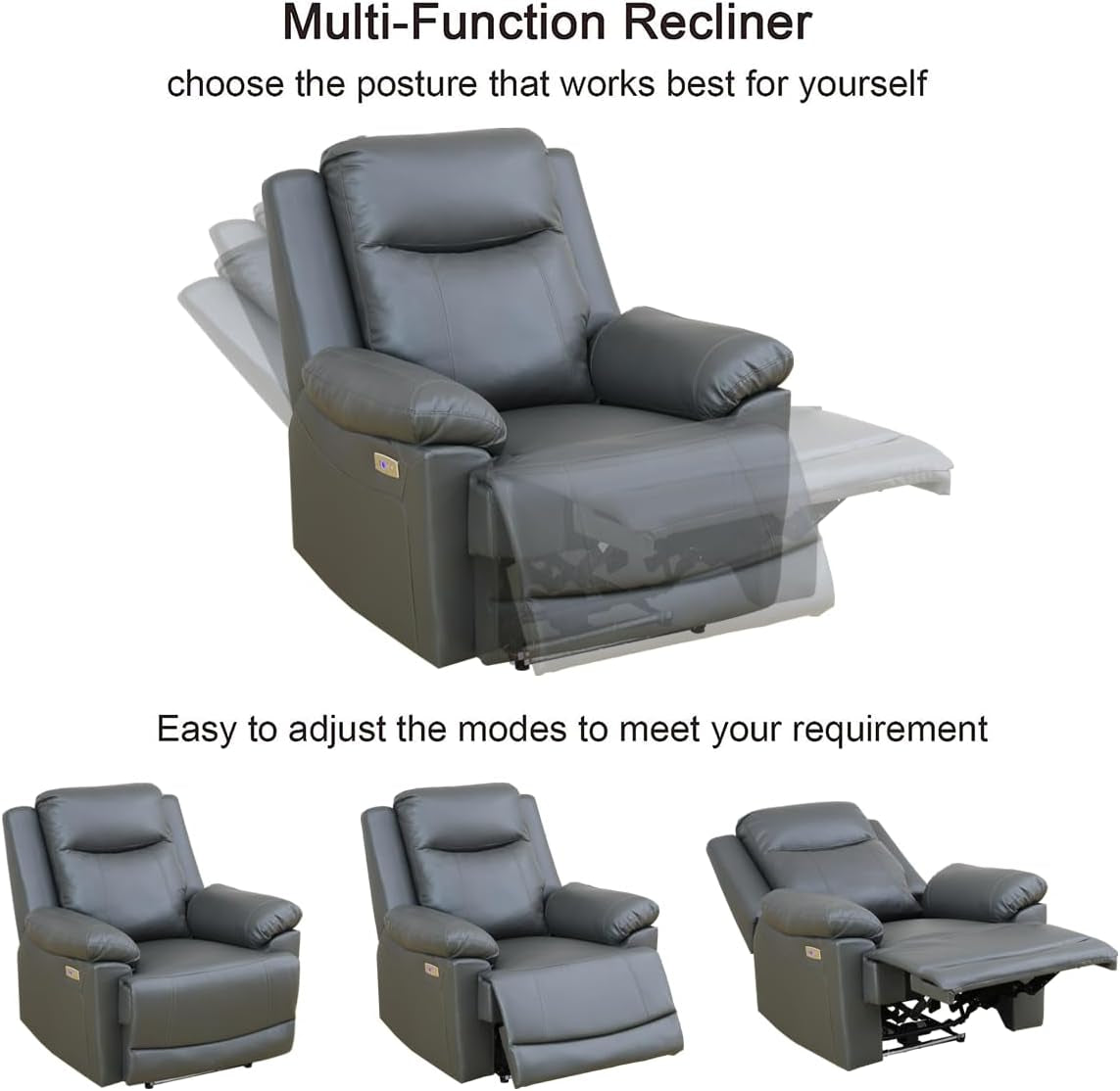 Power Recliner Sofa Set with LED Lights,Leather Living Room Furniture Set with USB Port/Storage Console/Cup Holders,Reclining Sofa Set for House/Home Theater(Sofa&Loveseat 2 Pieces)-2