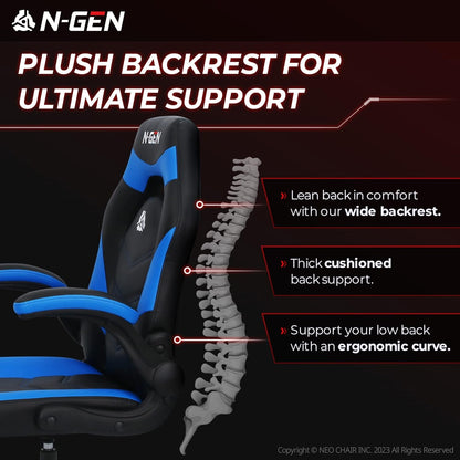 N-GEN Video Gaming Computer Chair Ergonomic Office Chair Desk Chair with Lumbar Support Flip up Arms Adjustable Height Swivel PU Leather Executive with Wheels for Adults Women Men (Blue)-1