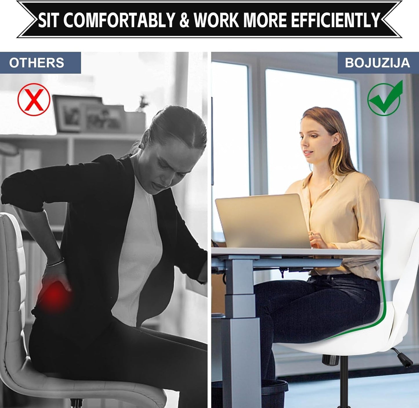 Ergonomic Drafting Chair,Standing Computer Desk Chair,Foot Ring,Lumbar Support,Swivel Task Chair - White-3