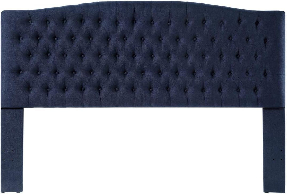Navy Blue Linen Tufted King Headboard with Comfort-4