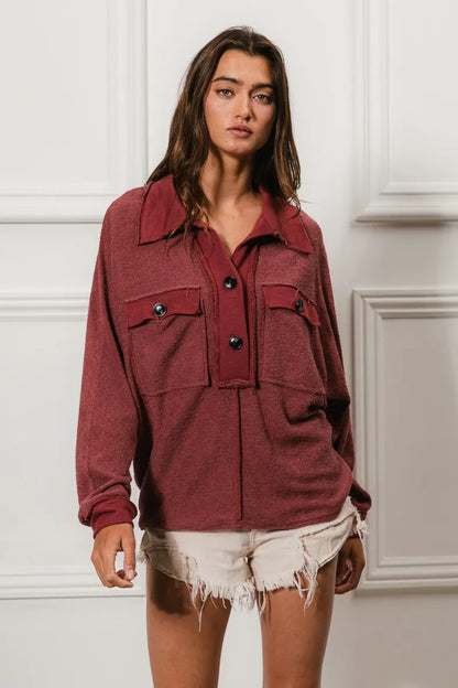 BiBi Cp French Terry Cut Edge Detail Collared Top