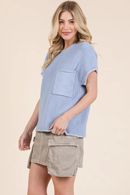 Lime 'N' Chili Solid Cap Sleeve Stitch Edge Knit Sweater