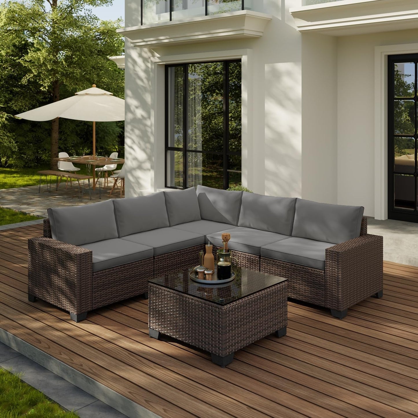 Outdoor 6-Piece Wicker Sectional Sofa Set with Cushions-1