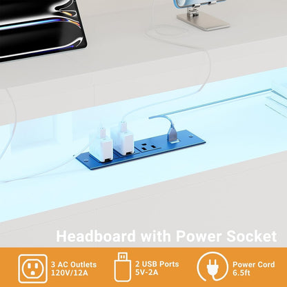 Full Size Headboard With Storage RGB LED Lighting-4