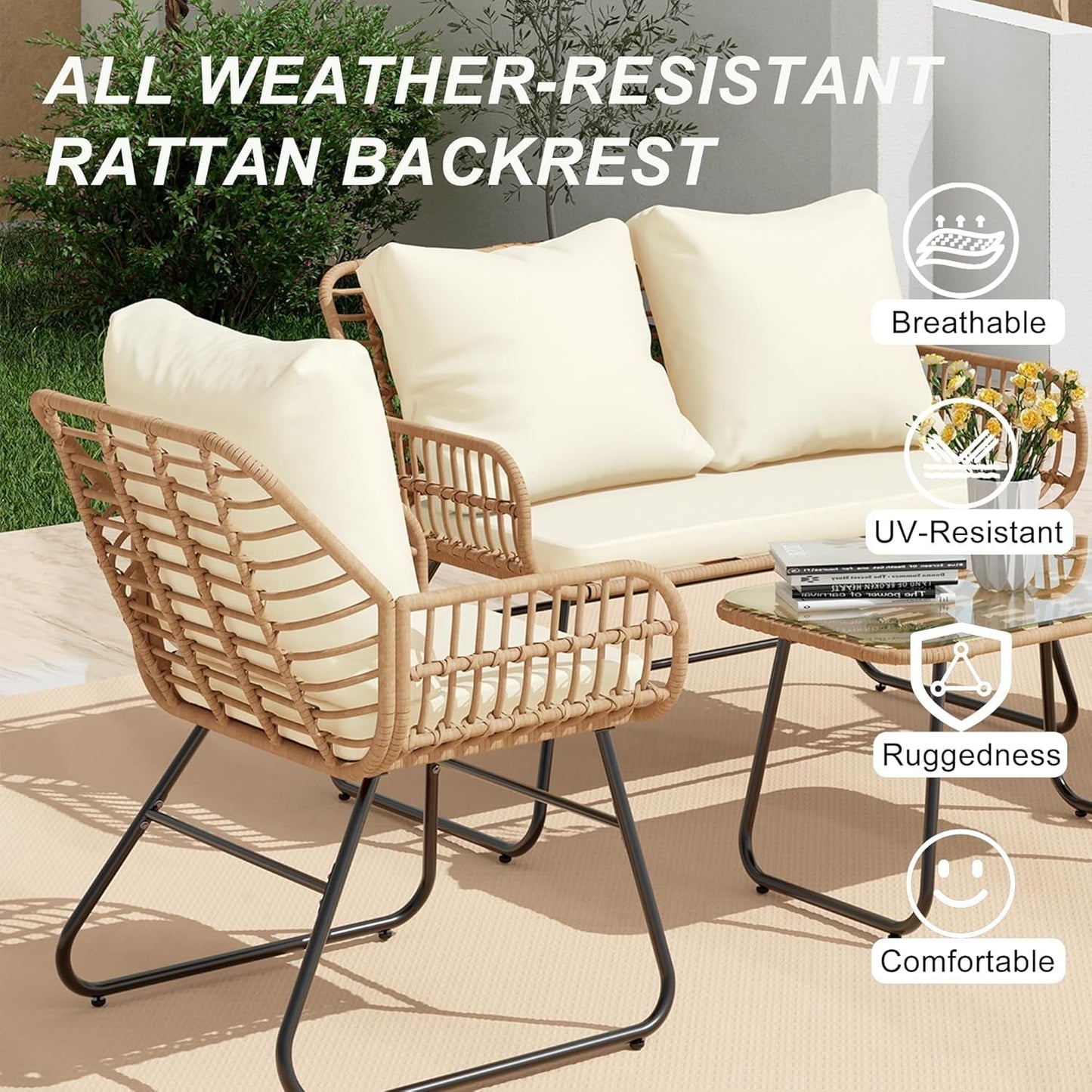 Stylish Four-Piece Outdoor Rattan Furniture Set with Cushions-1