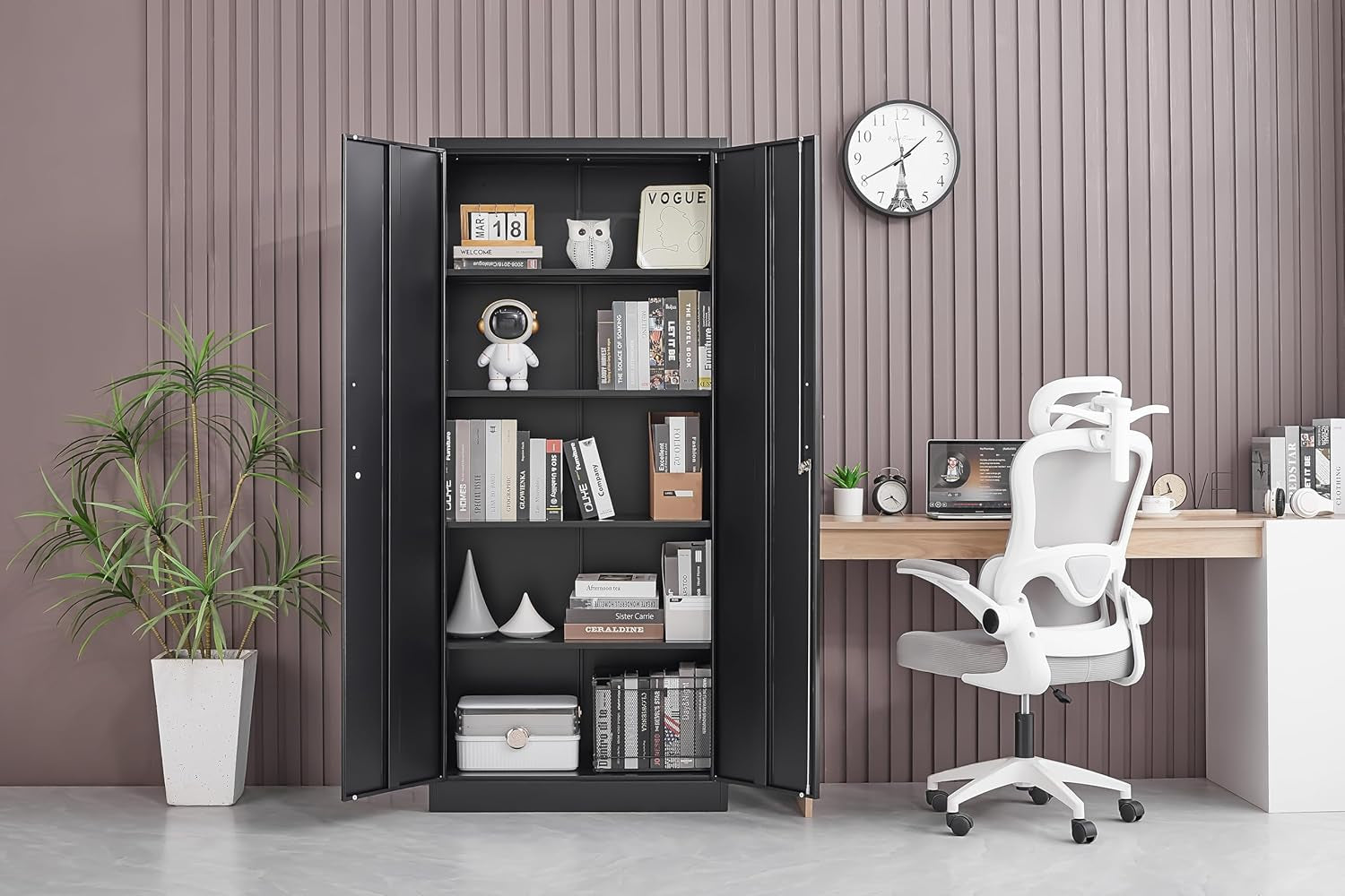 Black Metal Storage Cabinet Adjustable Shelves Locking-0