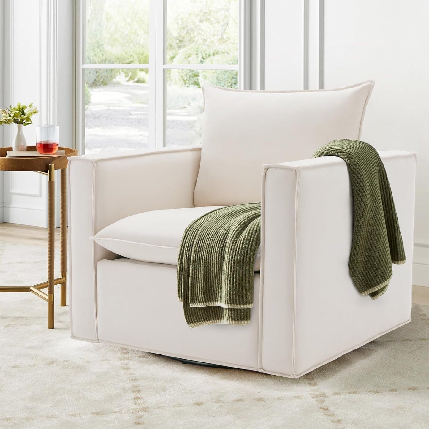 Swivel Accent Chair Set of 2 Beige Upholstered Chairs-3