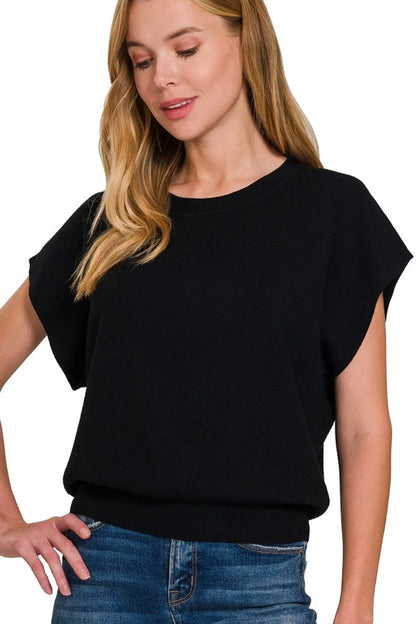 Zenana Round Neck Short Dolman Sleeve Sweater