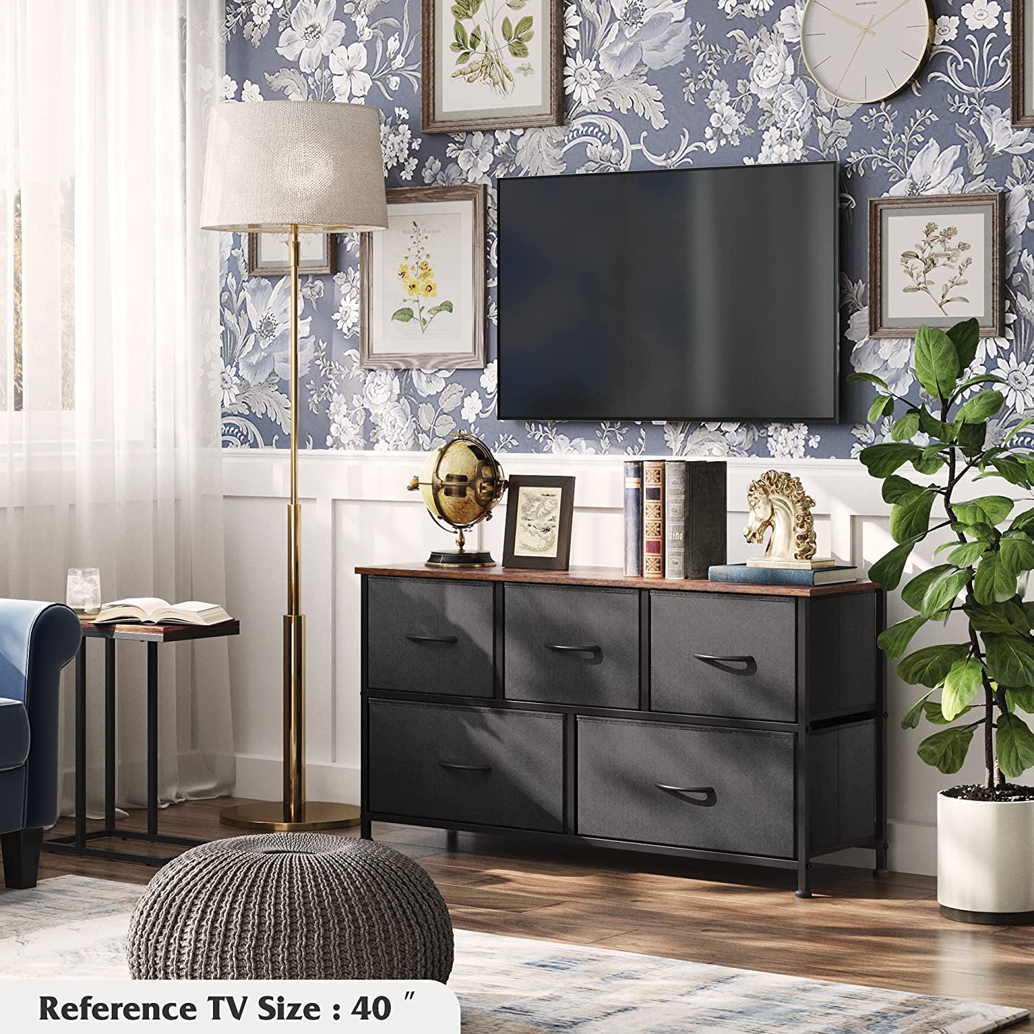 5 Drawer Fabric Dresser with Bins-2