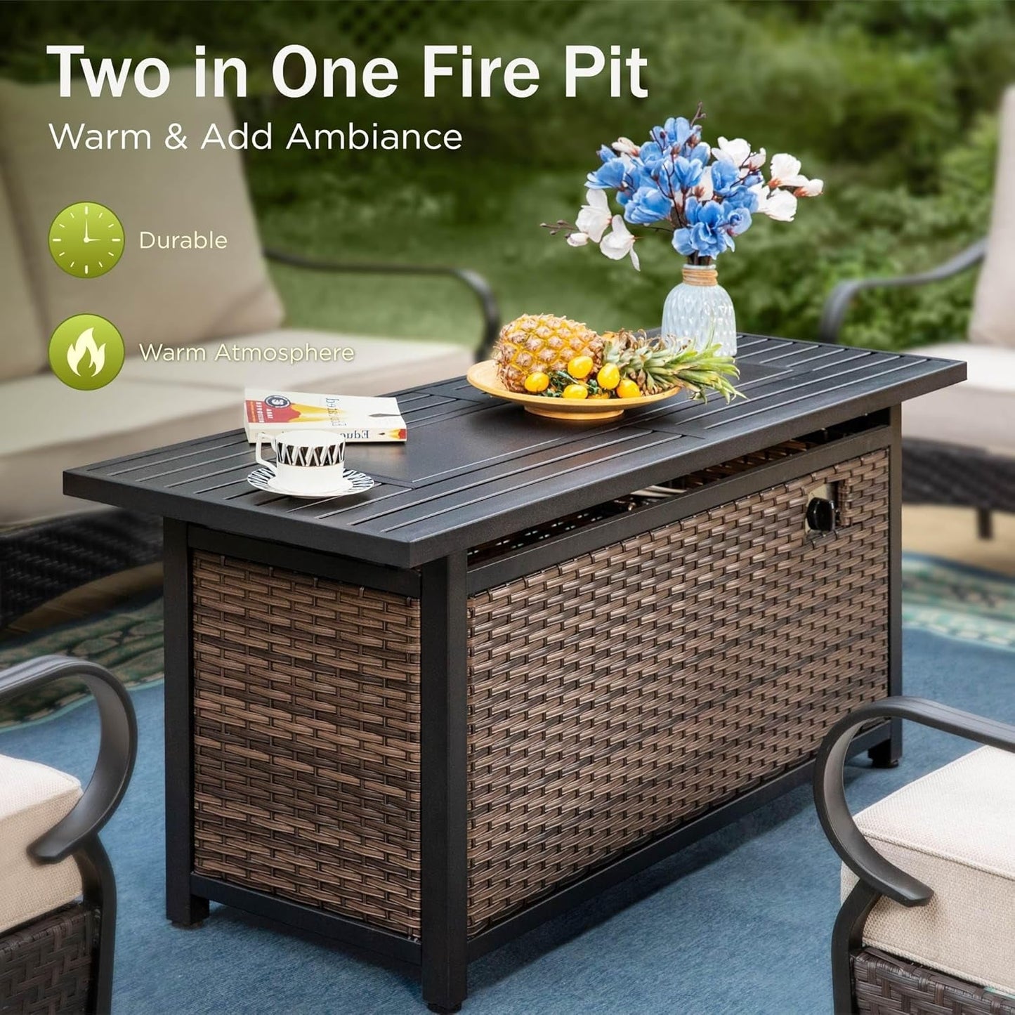 Patio Furniture Set with Fire Pit Table and Cushions-3