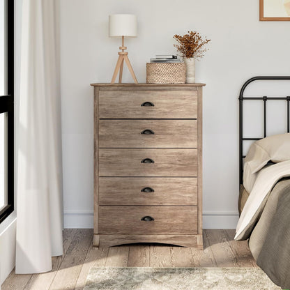 Salt Spring Rustic 5-Drawer Tall Dresser for Bedroom, Farmhouse Dresser Chest of Drawers 17.75" D X 31.5" W X 44.75" H, Drifted Gray-1