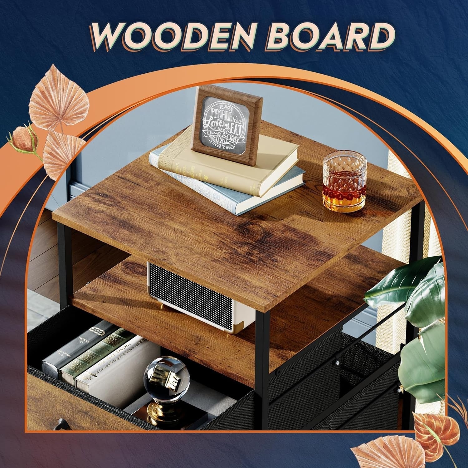 2 Drawer Mobile File Cabinet, Rolling Printer Stand with Open Storage Shelf, Fabric Vertical Filing Cabinet Fits A4 or Letter Size for Home Office, Rustic Brown Wood Grain Print-4