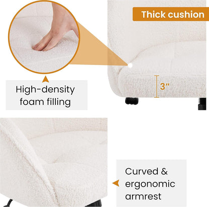 Modern Boucle Desk Chair, Makeup Vanity Chair with Adjustable Tilt Angle, Swivel Office Chair Upholstered Armchair Study Chair for Living Room and Makeup Room Ivory-3