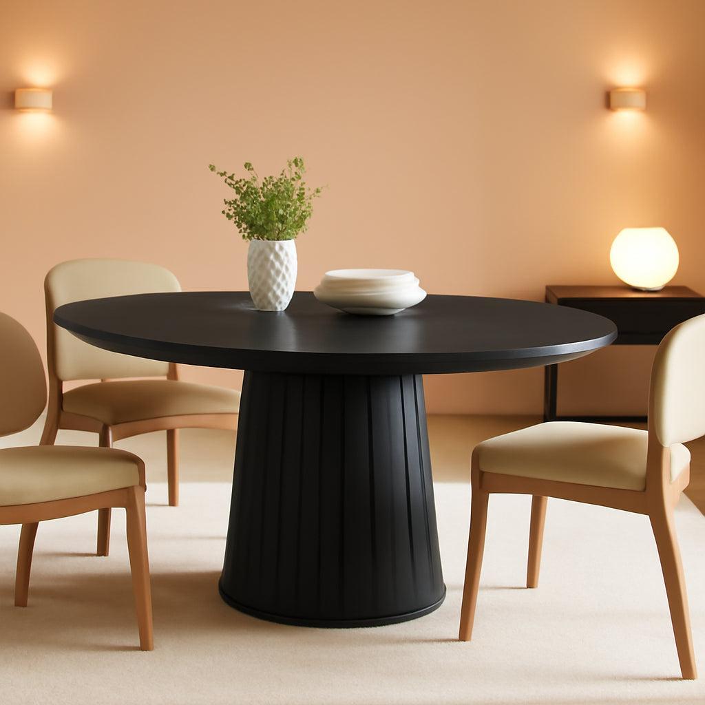 Oval Dining Table 55 Inch Black With Cylindrical Pedestal-0