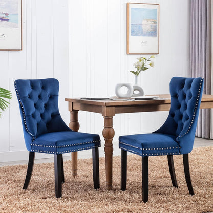Tufted Dining Chairs Set of 4, Velvet Upholstered Dining Chairs with Nailhead Back and Ring Pull Trim, Solid Wood Dining Chairs for Kitchen/Bedroom/Dining Room (Blue)-1