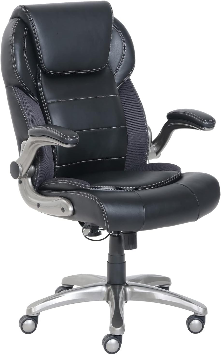 Ergonomic Office Chair, High-Back Bonded Leather with Flip-Up Arms and Lumbar Support, Black, 29.5"D X 27.5"W X 44.75"H-0