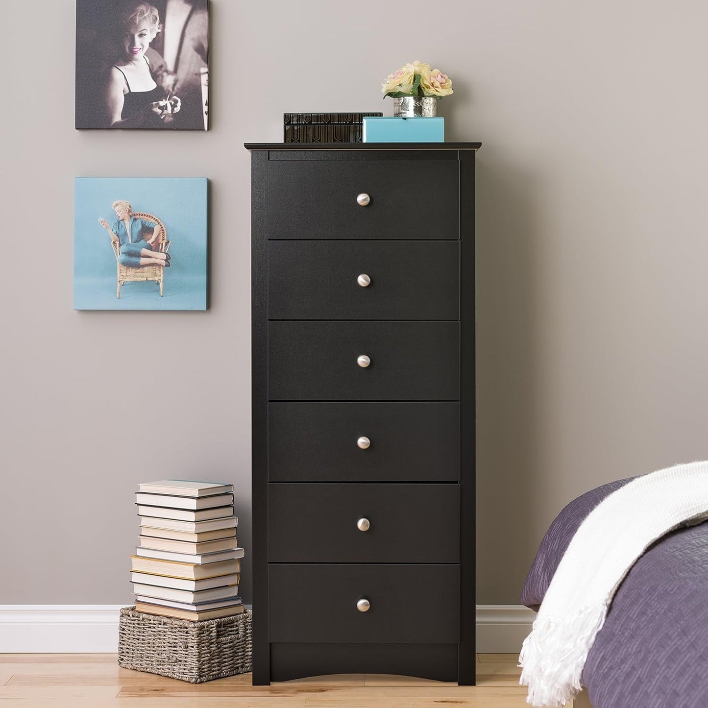 Sonoma 6 Drawer Dresser for Bedroom, Tall Chest of Drawers, Bedroom Furniture, Clothes Storage and Organizer, 19" D X 23.25" W X 52.75" H, Black-1