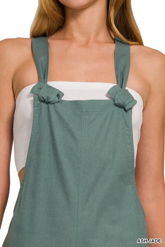 Zenana Woven Knot Strap Overalls