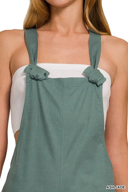 Zenana Woven Knot Strap Overalls