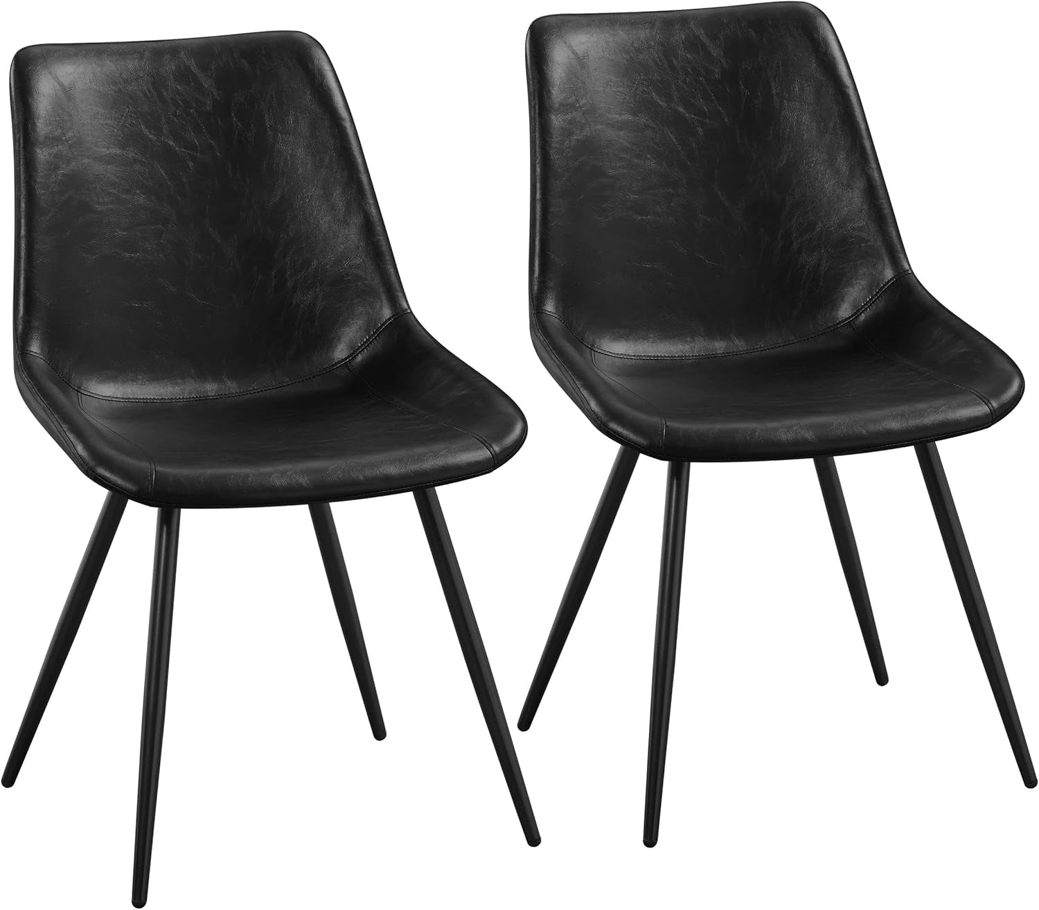 Dining Chairs Set of 2 Mid Century Modern Dining Room Chairs Faux Leather Upholstered Kitchen Chairs with Metal Legs for Kitchen Dining Room, Black-0