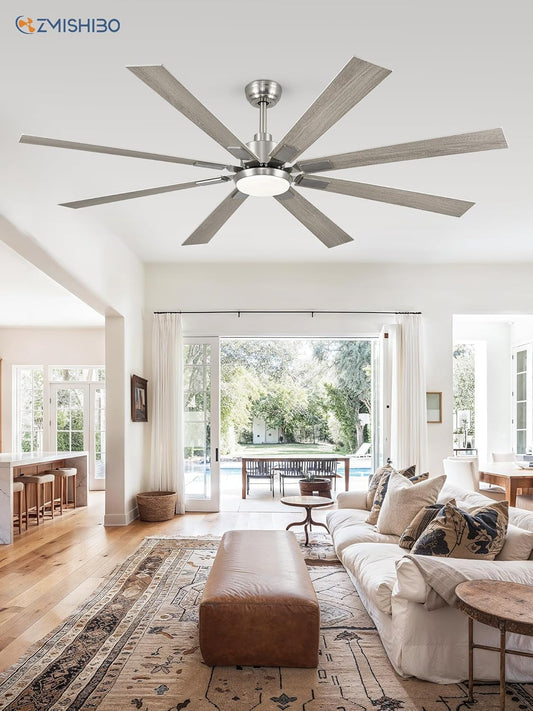 72 Inch Brushed Nickel Modern Ceiling Fans with Lights and Remote, Indoor/Outdoor Ceiling Fan for Living Room Patio, 6 Speed Reversible Quiet DC Motor, 3 CCT, Dual Finish Blades-0