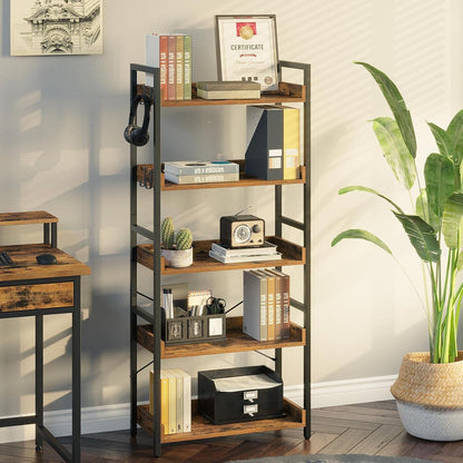 Industrial Rustic Brown Wood Quintuple Tier Bookcase-1