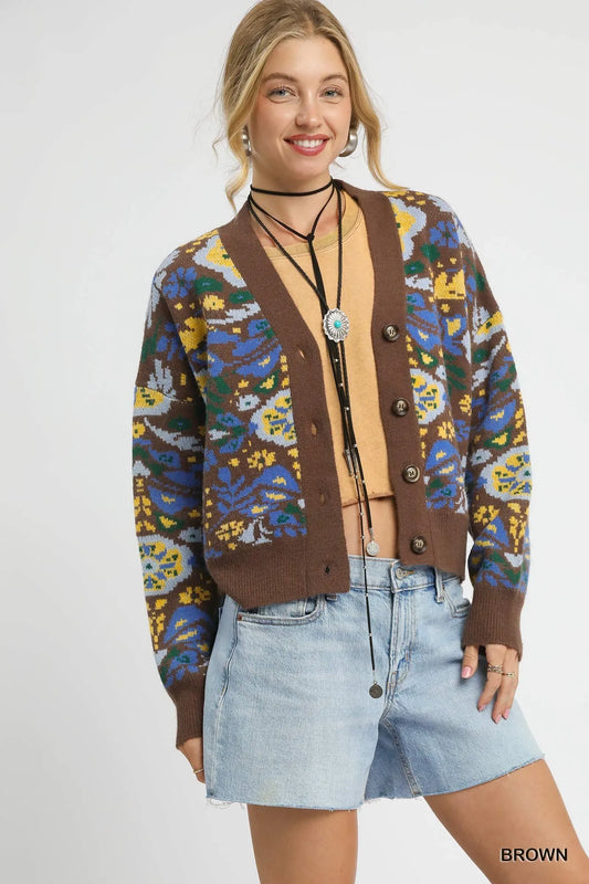 Umgee Floral Knit Button-Up Cardigan