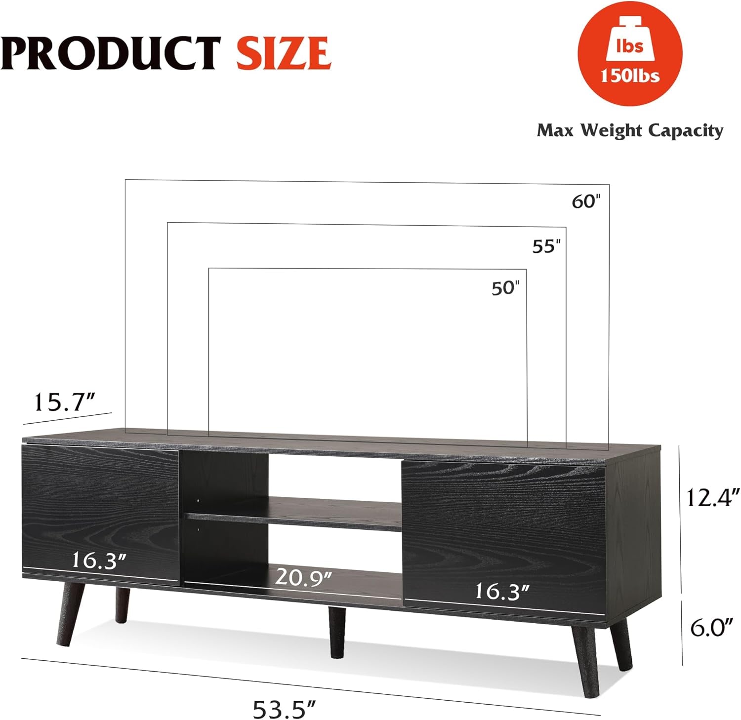 TV Stand for 55 60 Inch TV, Entertainment Center with Storage Cabinets, Rustic TV Console for Living Room Decor, Black-1