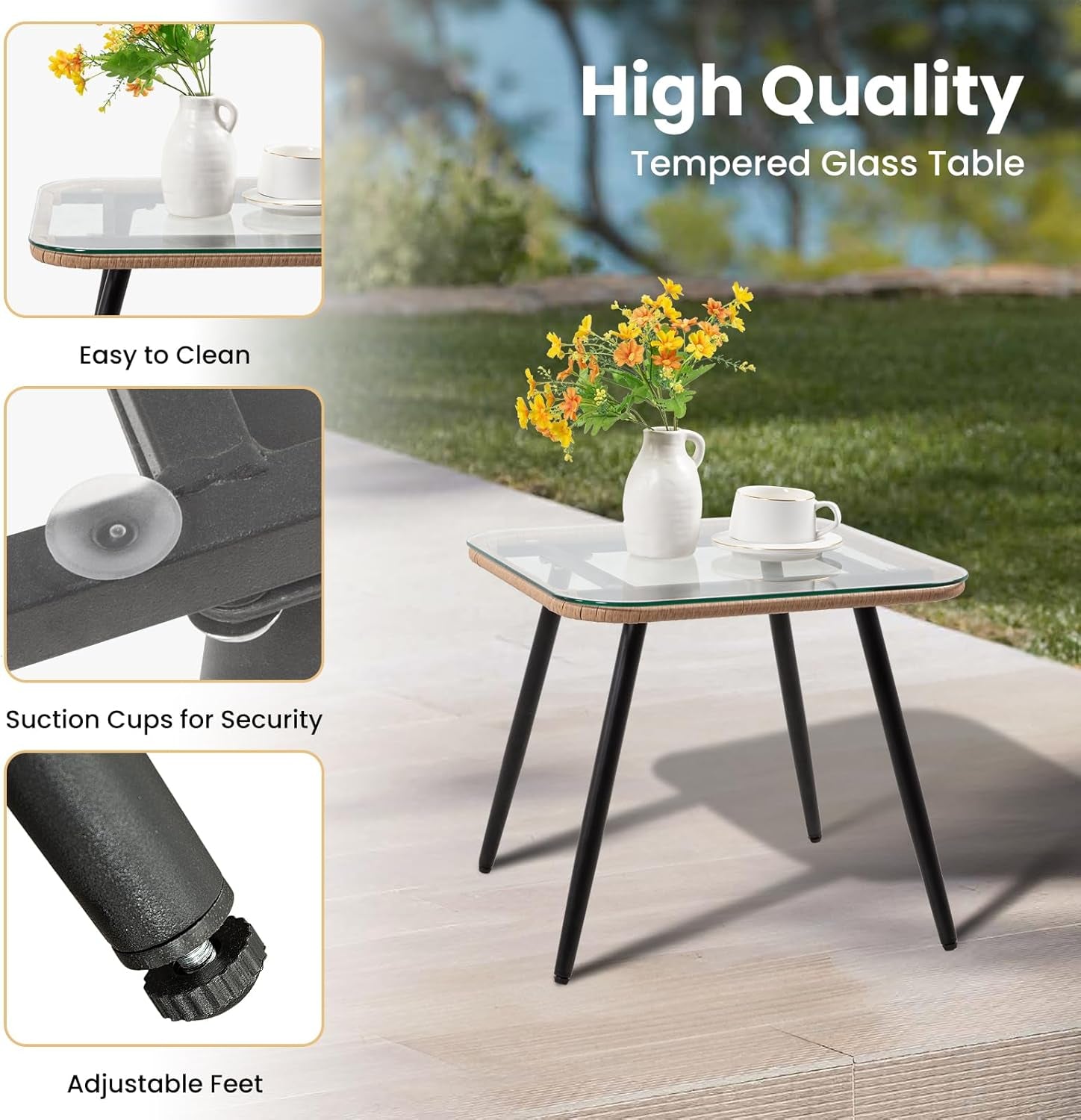 5 Pieces Patio Conversation Bistro Set, Outdoor Wicker with Ottoman,Table & Cushions,All-Weather Wicker Furniture Set for Porch, Backyard, Balcony, Garden-4