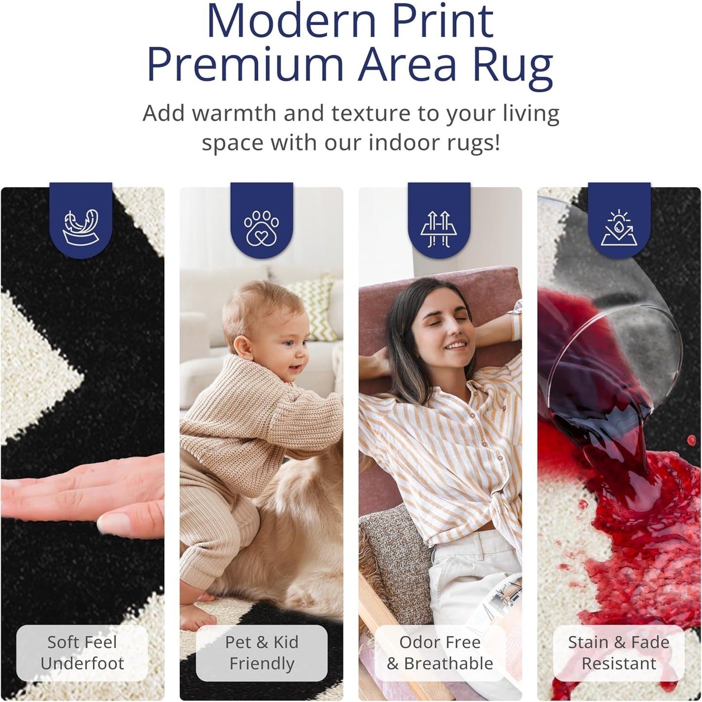 Abstract Beige/Black Area Rug - 8'X10' - Modern Curved Line Design - Deco Collection - Easy to Clean - Durable for High Traffic Areas - Living Room, Dining Room - Medium Pile-4