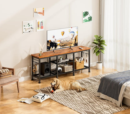 TV Stand for Tvs up to 55 Inch, Entertainment Center with Open Storage Shelves, TV Media Console Table with Soundbar Shelf for Living Room, Bedroom, Rustic Brown-4