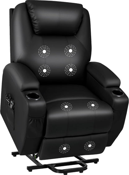 Power Lift Recliner Chair with Massage for Elderly PU Leather Modern Reclining Sofa Chair with Cup Holders, Remote Control, Adjustable Furniture (Black)-0