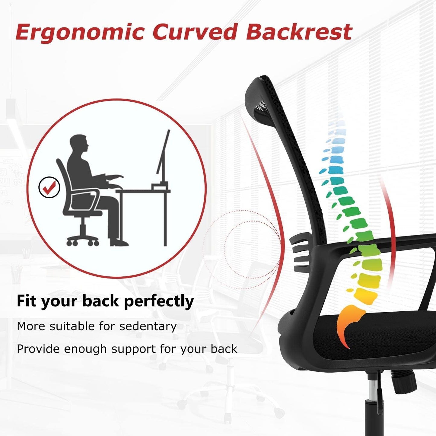 Ergonomic Mesh Office Chair with Armrests and Wheels-3
