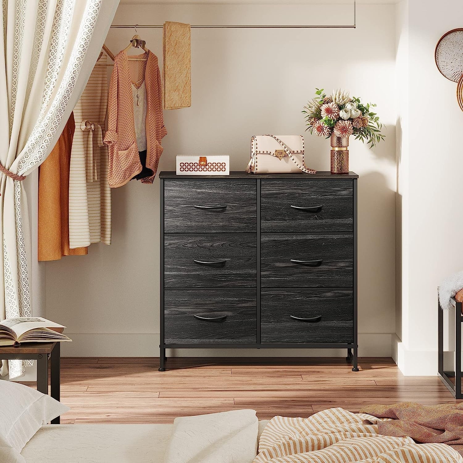 6 Drawer Fabric Chest with Bins-0