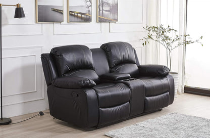 3PC Bonded Leather Reclining Sofa Chair Set Living Room Set Sofa Loveseat Glider Chair 8018 Multiple Colors (Black)-2