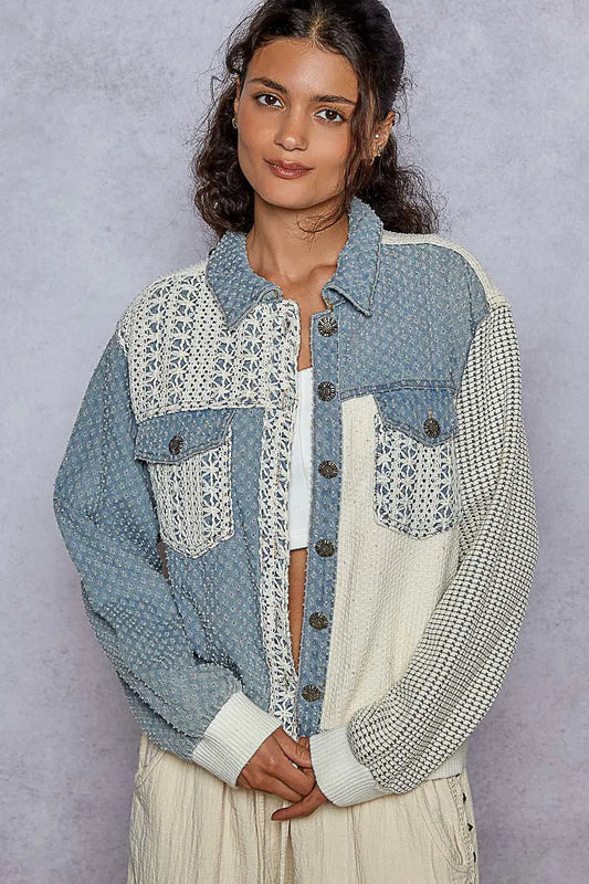POL Lace Details Button Up Jacket with Chest Pockets