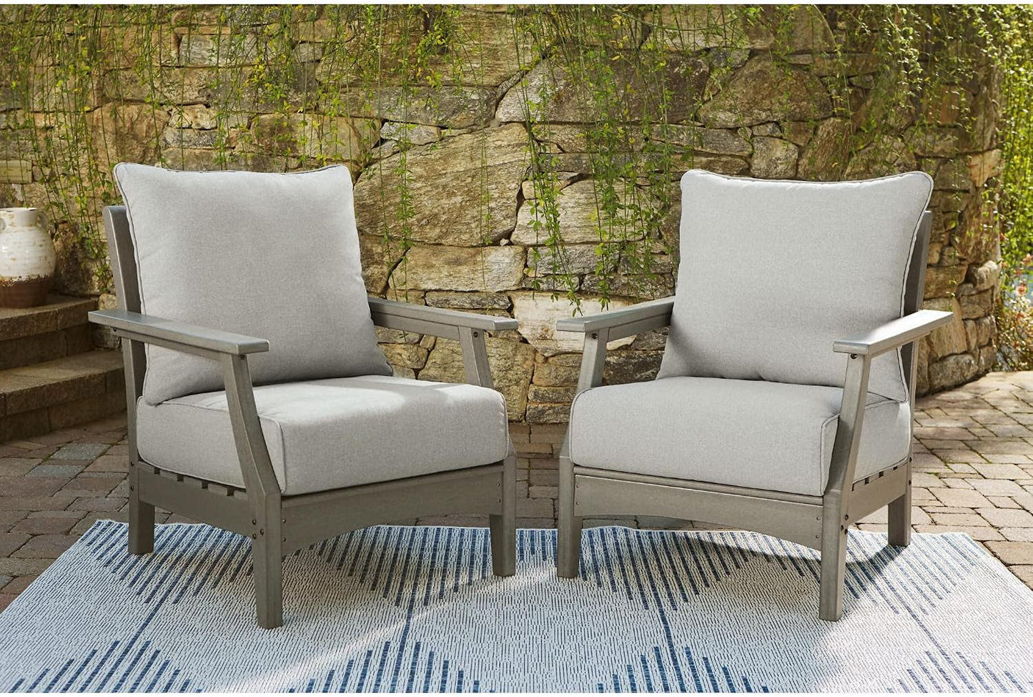 Cushioned Outdoor Lounge Chairs Set of Two Gray-1