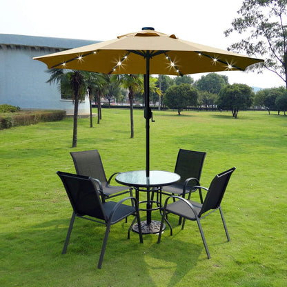 9' Solar LED Lighted Patio Umbrella with 8 Ribs/Tilt Adjustment and Crank Lift System (Light Tan)-0