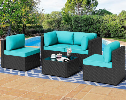 Five Piece Outdoor Patio Sectional Sofa Set Blue-0