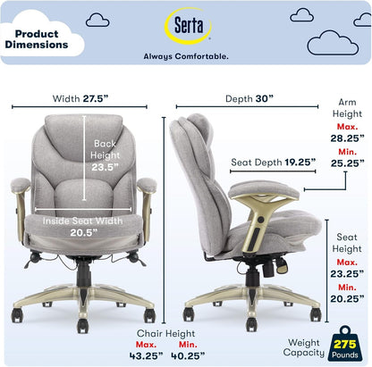 Ergonomic Executive Office Chair Motion Technology Adjustable Mid Back Design with Lumbar Support, Light Gray Fabric-1