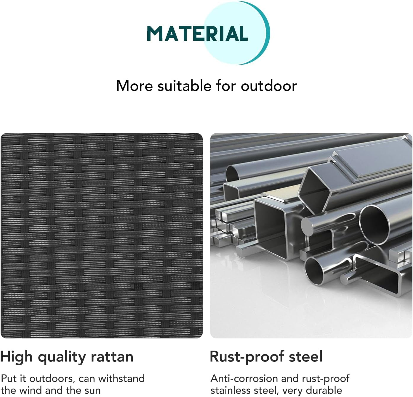 3 Piece Outdoor Furniture Set Patio Wicker Chairs Furniture Bistro Conversation Set 2 Rattan Chairs with Blue Cushions and Glass Coffee Table for Porch Lawn Garden Balcony Backyard-4