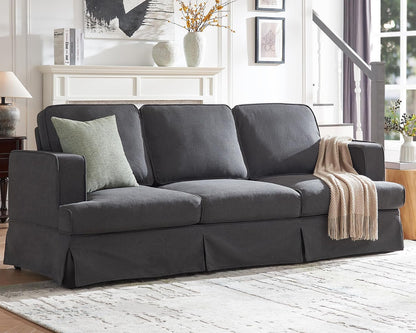 Modern Sofa, 89 Inch Slipcovered Sofa, 3 Seater Sofa Comfy Couch for Living Room Office, Linen Grey Oversized Couch-0