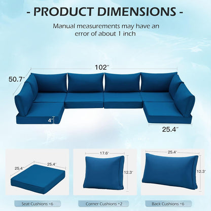 Outdoor Replacement Cushions for Patio Furniture,Water-Repellent Sofa Cushions for 6-Seat Rattan Wicker Sectional Patio Conversation Sets,14-Piece Cushions Set for Outdoor Couch-Blue-2