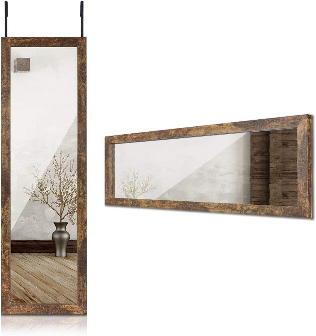 Wood Full Length Mirror, 48" X 14" Wall Mirror with Wood Frame, Full Length Door Mirror, Hanging Mirror Body Mirror for Bedroom, Rustic Frame-0