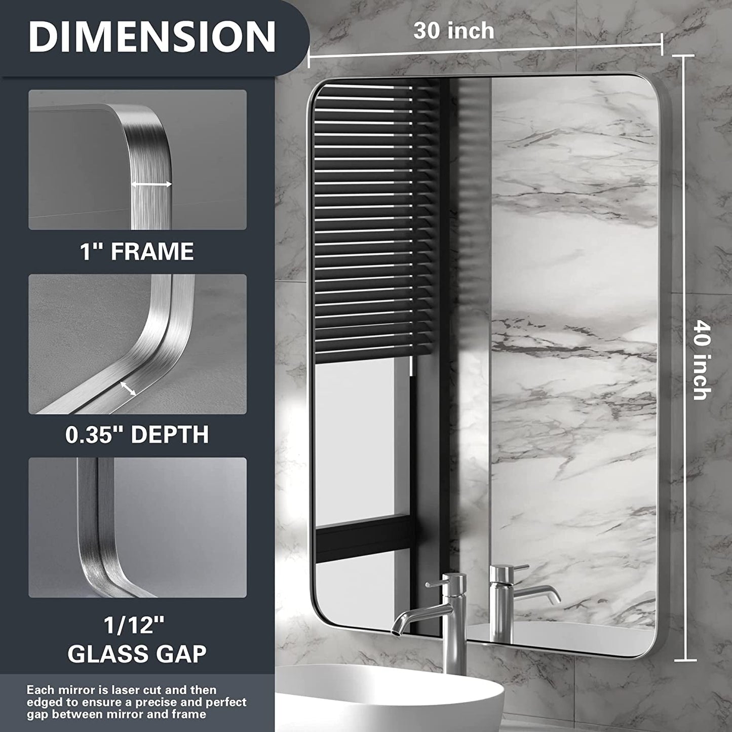 Brushed Silver Bathroom Mirrors for Wall, 30X40 Inch-2