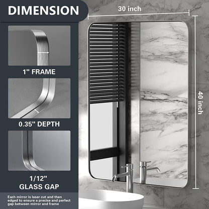 Brushed Silver Bathroom Mirrors for Wall, 30X40 Inch-2