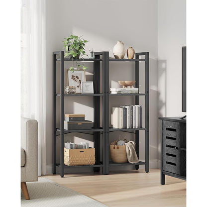 4-Tier Tall Bookshelf, Bookcase with Steel Frame, Book Shelf for Living Room, Home Office, Study, 9.4 X 15.7 X 42.1 Inches, Industrial Style, Ebony Black and Black ULLS099B56-3