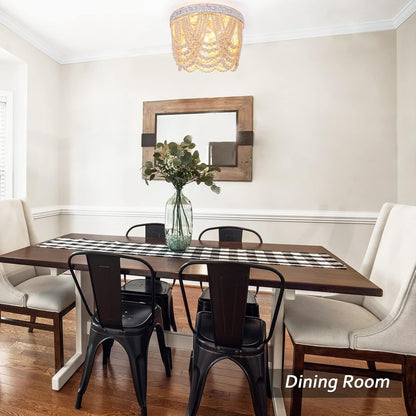 Bohemia Wood Beaded Flush Mount Ceiling Light Antique Boho Mini Chandelier Farmhouse Light Fixture for Bedroom Nursery Room Hallway Entryway Foyer,3-Light-0