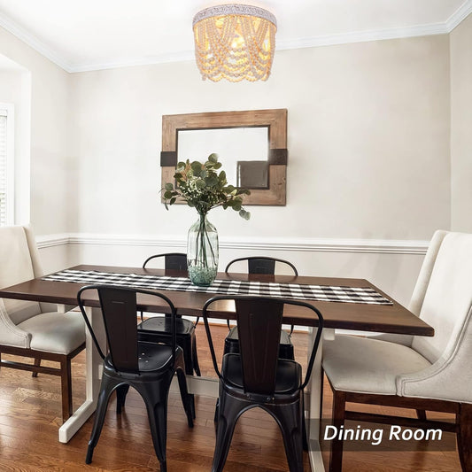 Bohemia Wood Beaded Flush Mount Ceiling Light Antique Boho Mini Chandelier Farmhouse Light Fixture for Bedroom Nursery Room Hallway Entryway Foyer,3-Light-0