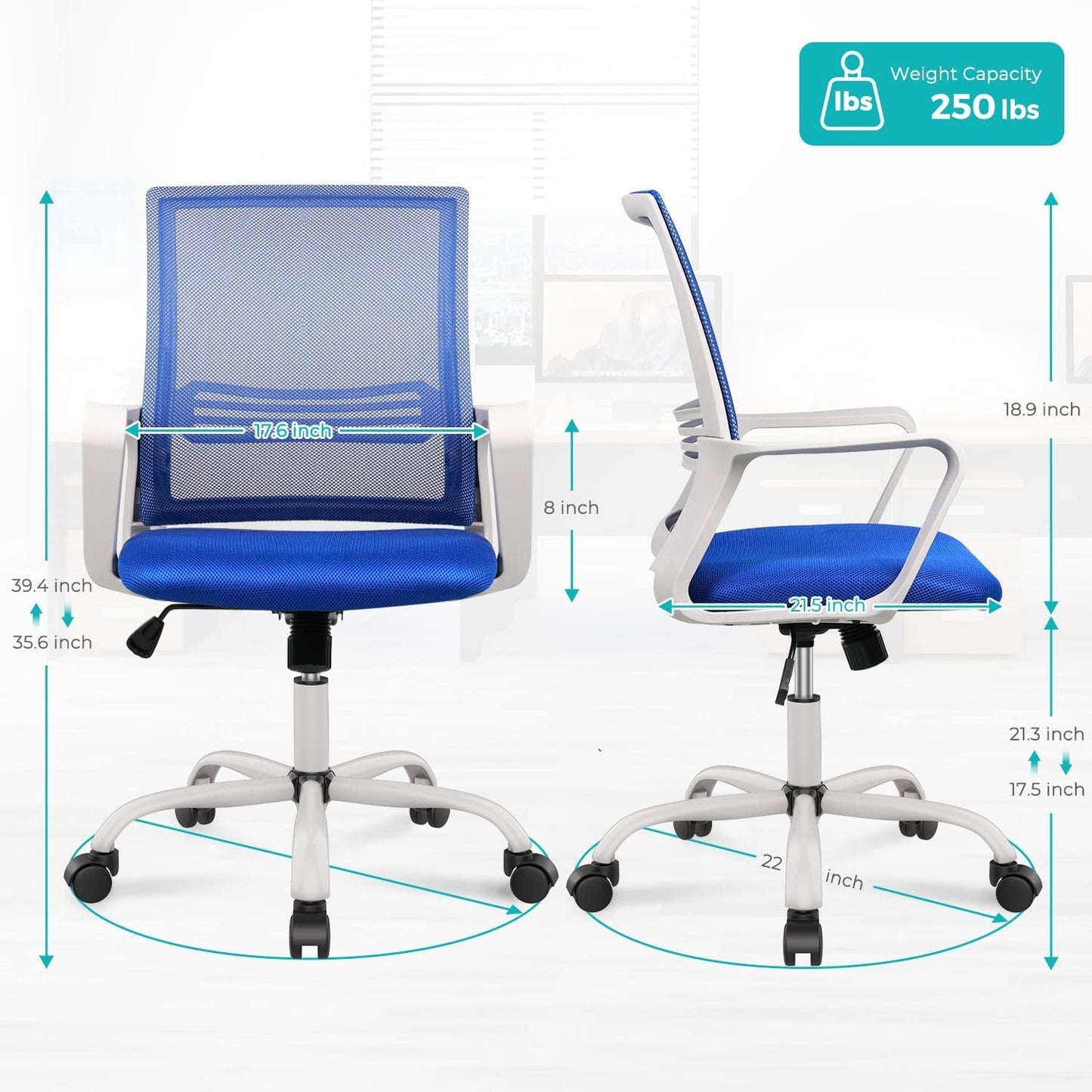 Pink Ergonomic Office Chair with Wheels and Support-2